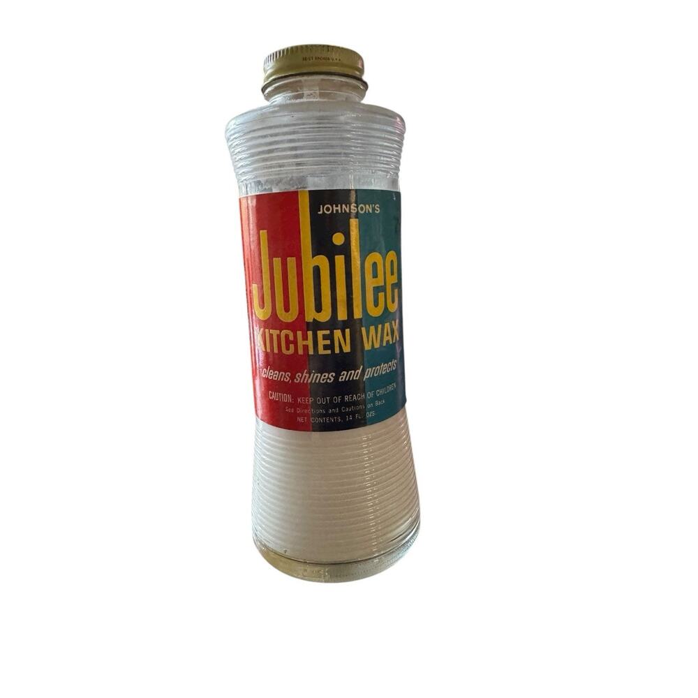 Vintage Johnsons Jubilee Kitchen Wax Glass Bottle Less Than Half Full Retro Cook